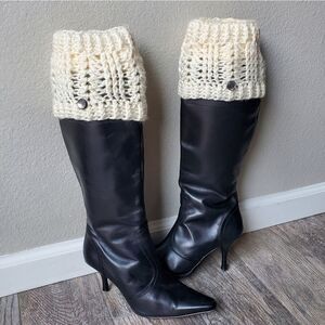 Hand Crafted Chunky Knit Crochet Cream Colored Boot Cuffs and Headwrap Set